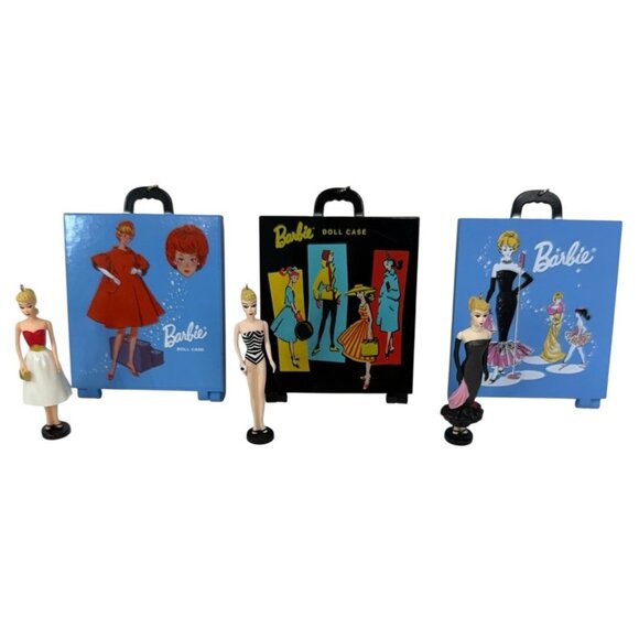 6 PC LOT Hallmark Miniature Barbie & Case Ornaments 1999 2000 2001 Black Blue - Picture 1 of 8